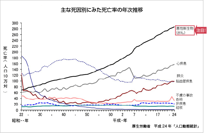 主な死因別にみた死亡率の年次推移